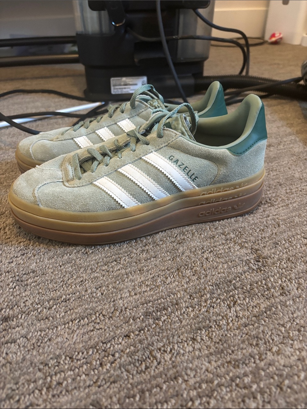 adidas Gazelle platform Suede Sneakers in Sage Green with White Stripes